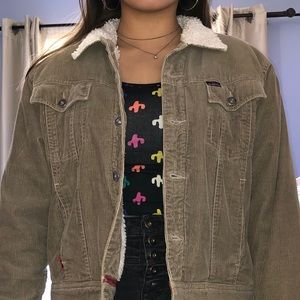 Corduroy with a fur collar jacket